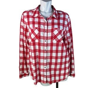 Caslon Classic Fit 100% Woven Cotton Red and White Plaid Button Down Shirt in XL